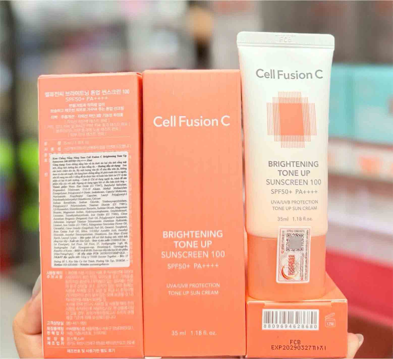 Kem chống nắng cell fusion c brightening tone up màu cam 35ml