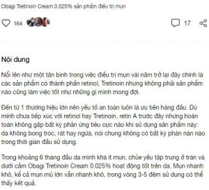 Review kem trị mụn Tretinoin 0.025 của Obagi