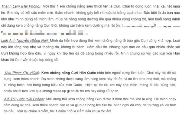 REVIEW kem chống nắng Curi