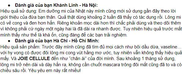 REVIEW Duong mi JOIE CELLULE của khách hàng