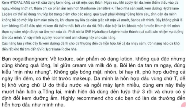 SVR Hydraliane Légère REVIEW từ khách hàng