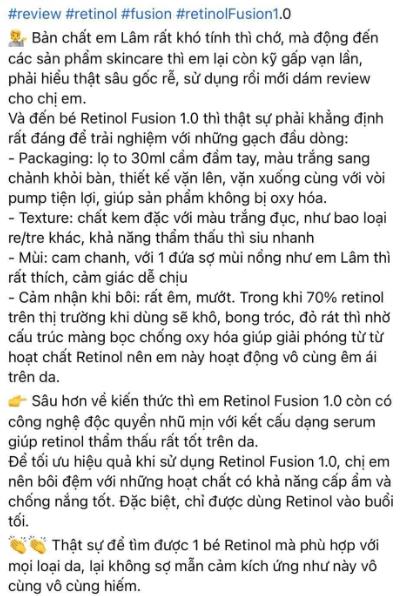Retinol Fusion 1.0 review của khách hàng đã sử dụng