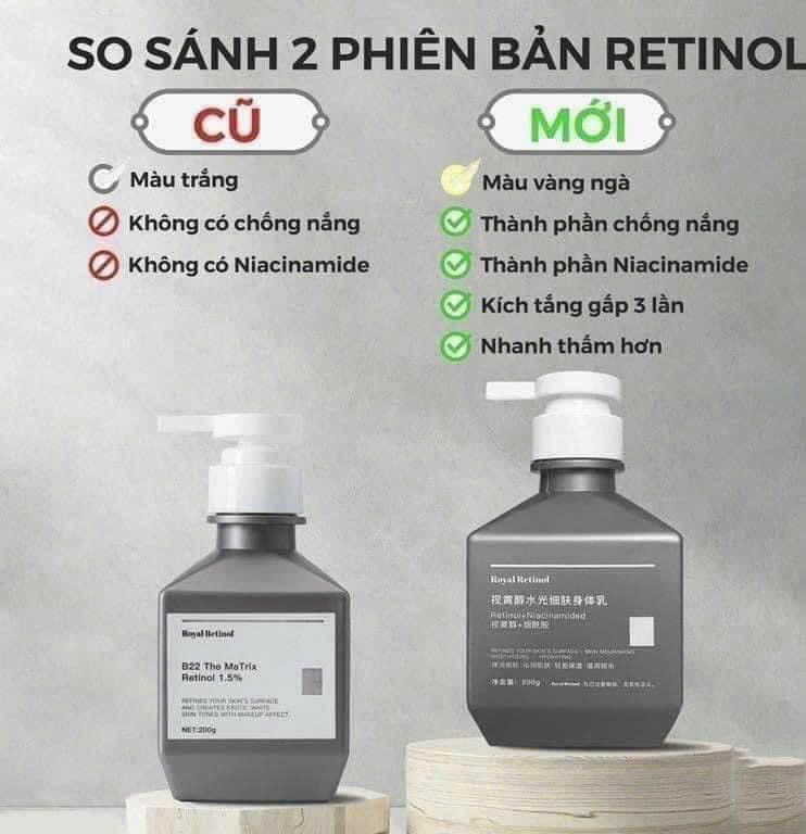 so sánh 2 phiên bản Ủ trắng Body Royal Retinol