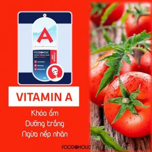 Vitamin A: với chiết xuất từ cà chua tươi giúp các nếp nhăn mờ đi và da được cấp ẩm tức thì, cải thiện độ đàn hồi cho da và tăng sinh collagen.