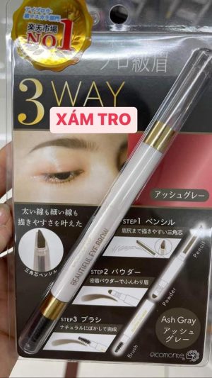 Chì kẻ chân mày 3 way eye brow 3 trong 1 Nhật Bản màu xám tro