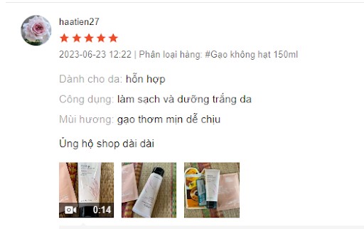 review sữa rửa mặt rice water bright