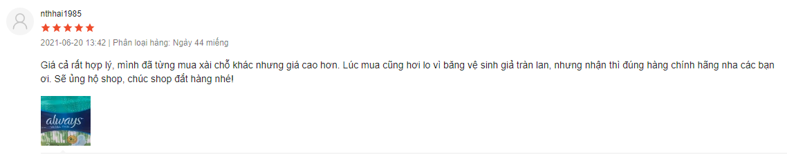 review băng vệ sinh mỹ always