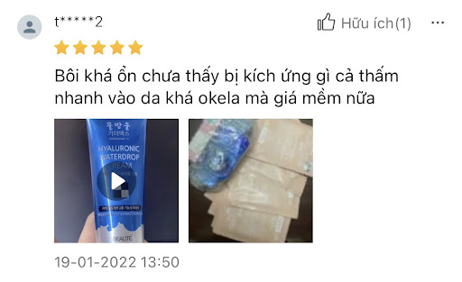 review hyaluronic water drop cream cách sử dụng