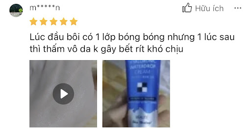 review hyaluronic water drop cream công dụng