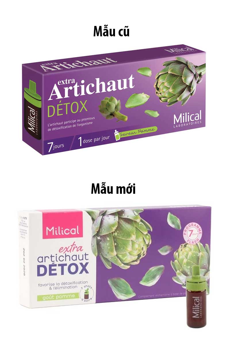 Hỗ trợ thải độc gan Extra Artichaut Detox Milical Pháp 90 ống mẫu mới
