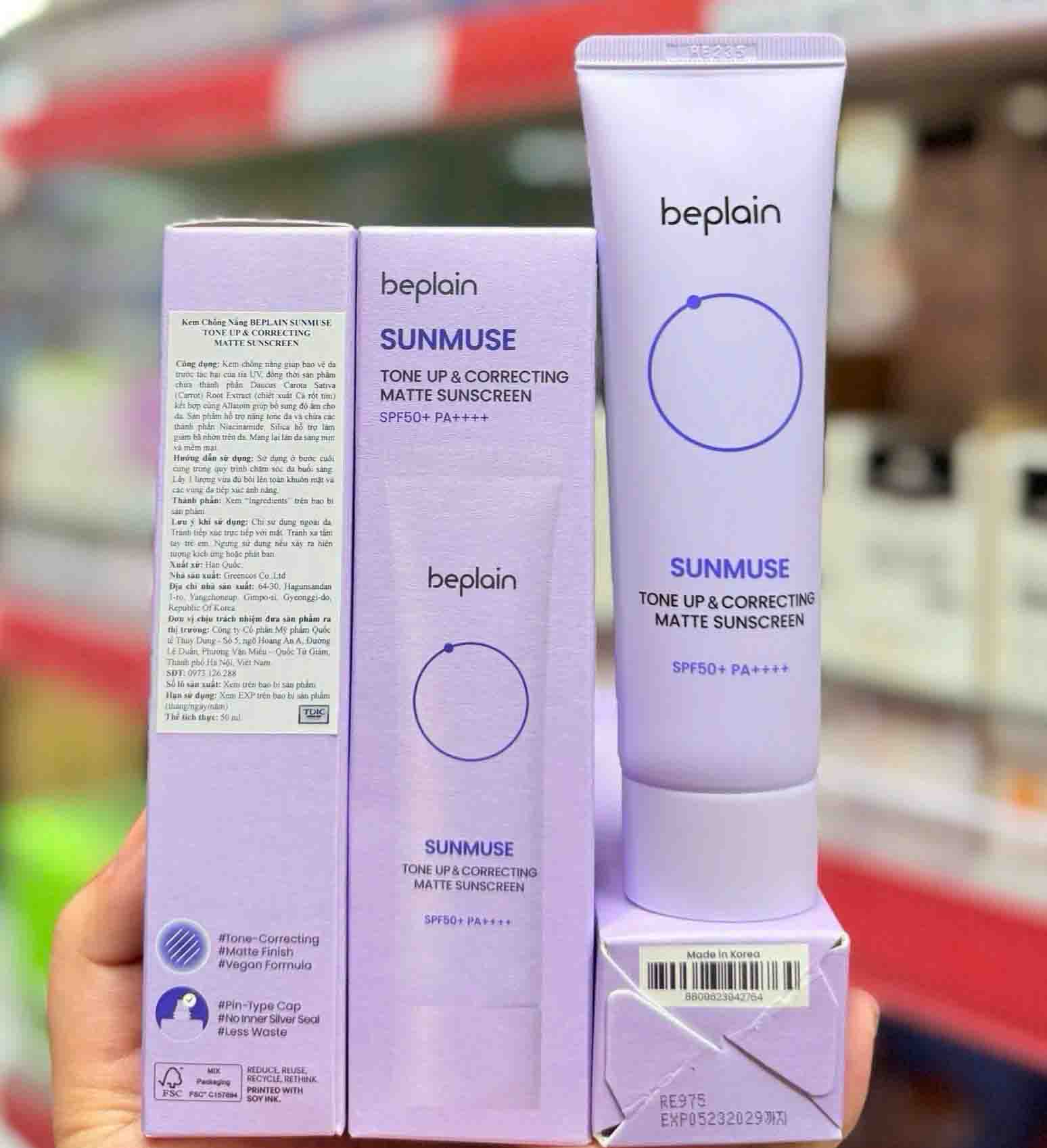 Beplain Sunmuse Tone Up & Correcting Sunscreen Lavender (Màu tím)