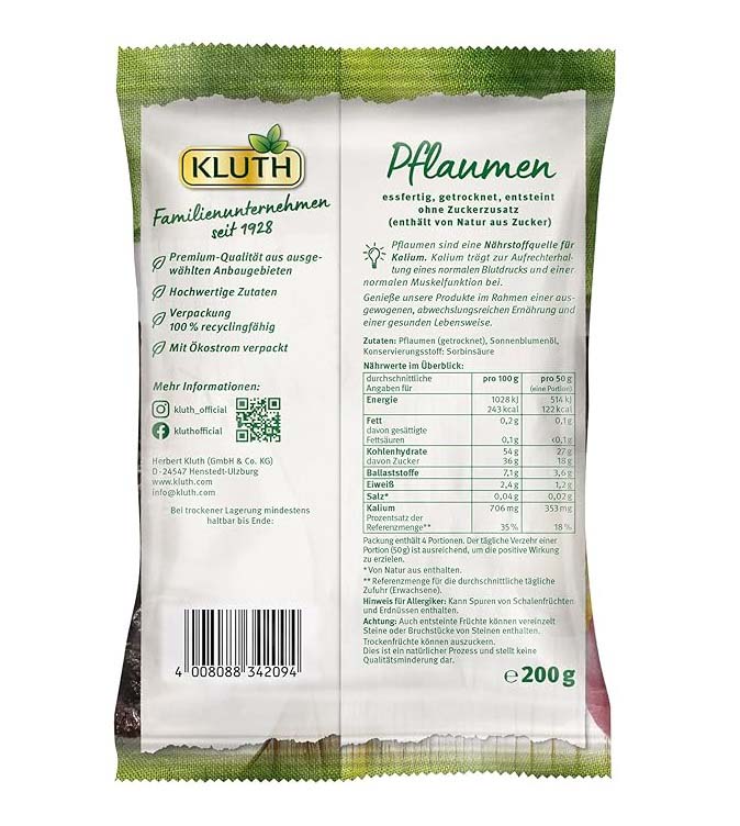 Mận sấy Kluth Pflaumen Entsteint tách hạt