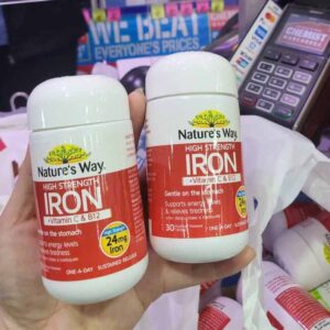 Viên uống bổ sung sắt hữu cơ Nature's Way Iron Vitamin C B12 30v 1