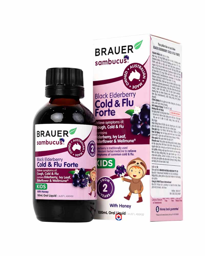 Siro hỗ trợ giảm ho Brauer Black Elderberry Cold & Flu Forte 100ml