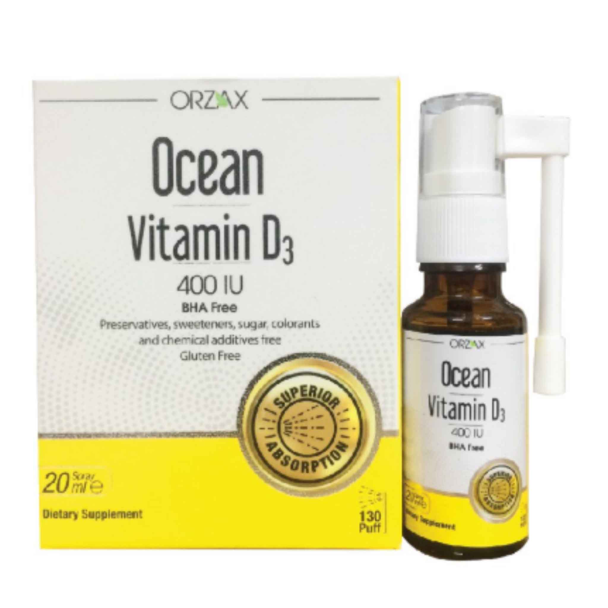 Xịt bổ sung Vitamin D3 cho trẻ Ocean Vitamin D3 Orzax 20ml - Hình ảnh 2