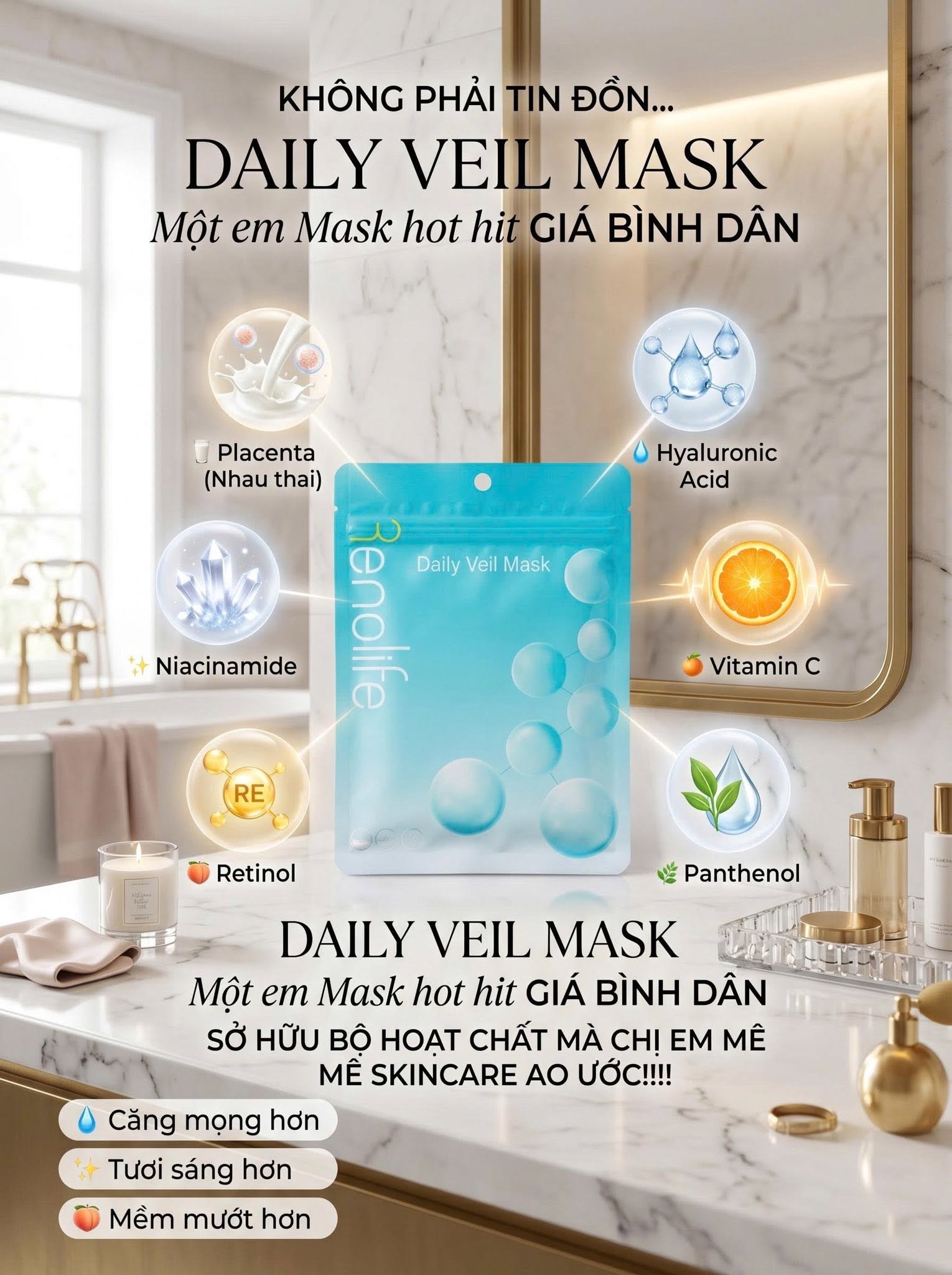 Mặt nạ Renolife Nhật Bản – Dưỡng ẩm, giúp da căng bóng và hỗ trợ lớp trang điểm đẹp hơn 1