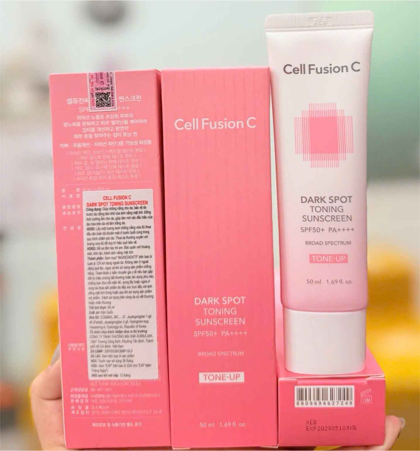 Kem chống nắng Cell Fusion C tone up màu hồng