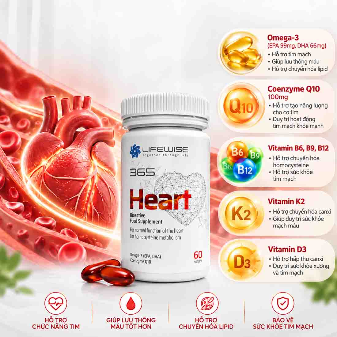 Viên uống hỗ trợ tim mạch Lifewise 365 Heart