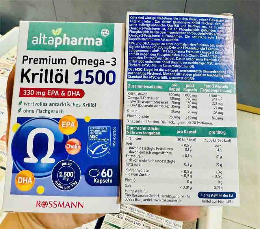 Dầu nhuyễn thể Altapharma Premium Omega 3 Krillöl 1500