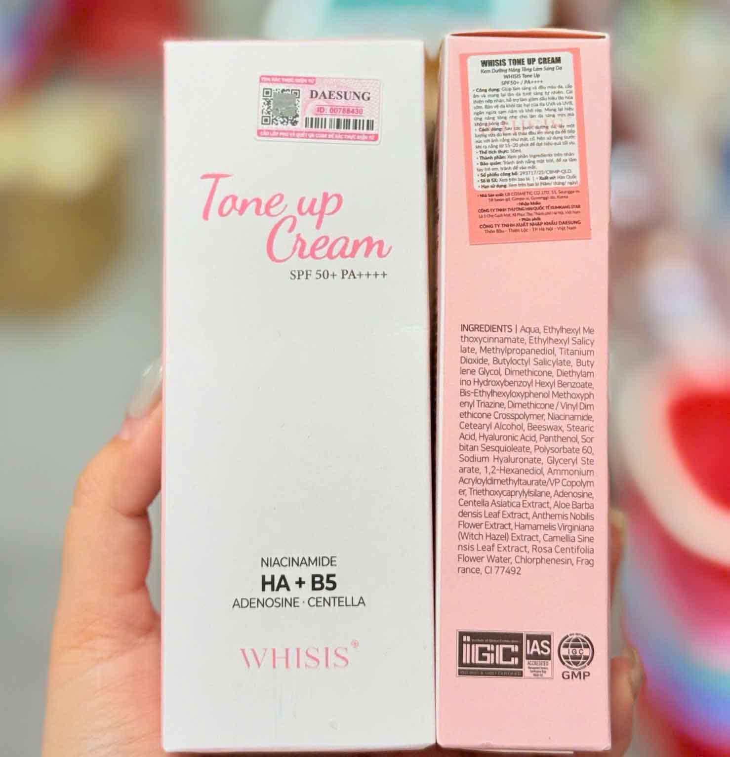 chống nắng Whisis Tone Up Cream Niacinamide HA B5